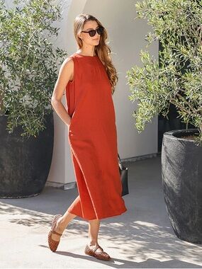 muji french linen dress Muji Ladies French Linen Washed 3/4 Sleeve Dress X-Small Gray: Buy Online at Best Price in UAE